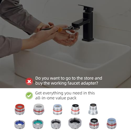 Hibbent 11 Pieces Faucet Adapter Kit, Kitchen Sink Brass Aerator Adapter Set, Male Female Sink Faucet Adapter Connecting Style Faucets, Standard Hose, Chrome Finished - style: Faucet Adapter