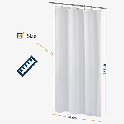 N&Y HOME Fabric Shower Curtain Liner 40 x 72 inches Bath Stall Size, White | Hotel Quality, Bottom Magnets, Machine Washable, Water Repellent, 40x72 Narrow Bathroom Curtain with Grommets - color: White, size: 40"W x 72"L (Pack of 1)