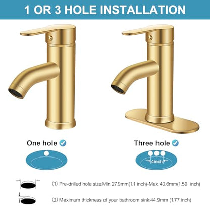 Bathroom Faucet 1 Hole, Brushed Gold Vanity Faucet,Single Handle | for 1 Hole or 3 Hole Bathroom Sink, RV, Vanity,with Deck and Pop-up Drain Easy to Clean - color: brushed gold