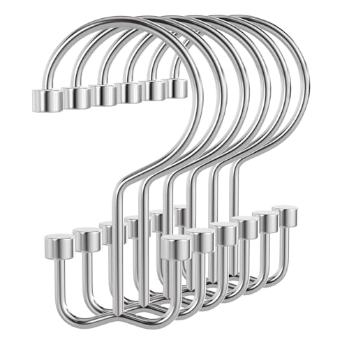 Bathway Shower Curtain Hooks Chrome Shower Curtain Rings, 12 Pcs Metal Double Hooks Rings Rust Proof for Bathroom Shower Curtain Rod - color: Chrome, style: Modern