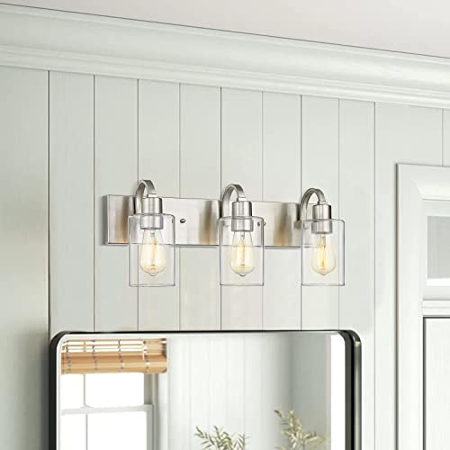 Emliviar 3-Light Vanity Light Fixture - Modern Bathroom Light Fixtures Over Mirror, Brushed Nickel Finish with Clear Glass, YCE237B-3W BN - color: Brushed Nickel - Clear Glass, size: 3-Light