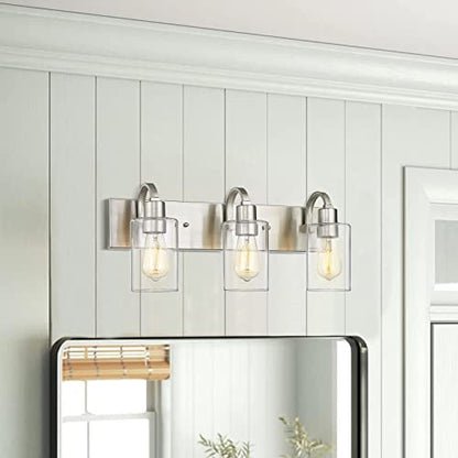 Emliviar 3-Light Vanity Light Fixture - Modern Bathroom Light Fixtures Over Mirror, Brushed Nickel Finish with Clear Glass, YCE237B-3W BN - color: Brushed Nickel - Clear Glass, size: 3-Light