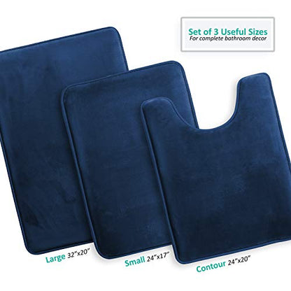 Clara Clark 3 Piece Bathroom Rugs Bath Mat Set, Velvet Memory Foam Bath Mats for Bathroom - Non-Slip, PVC Backing Bath Rugs, Washable - Dries Quickly, Blue - color: Blue