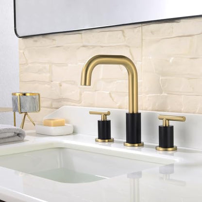 ChiLDano 8 inch Widespread Bathroom Faucet with Drain and Supply Hose | Black and Gold Bathroom Faucet for Sink 3 Hole , 2 Handle Bathroom Sink Faucet CH3166BGB - color: Black & Gold