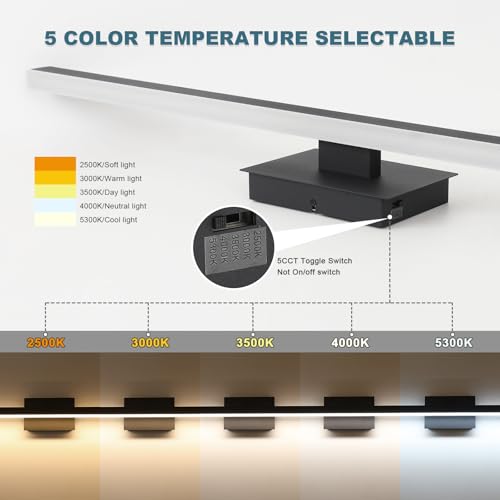 Joossnwell Bathroom Vanity Light Black Dimmable 5CCT Bathroom Lighting FIixtures Over Mirror 39.37 Inch Modern Vanity Light bar Led Bath Light ETL Certificated - color: Black, size: 39.37 Inch Long