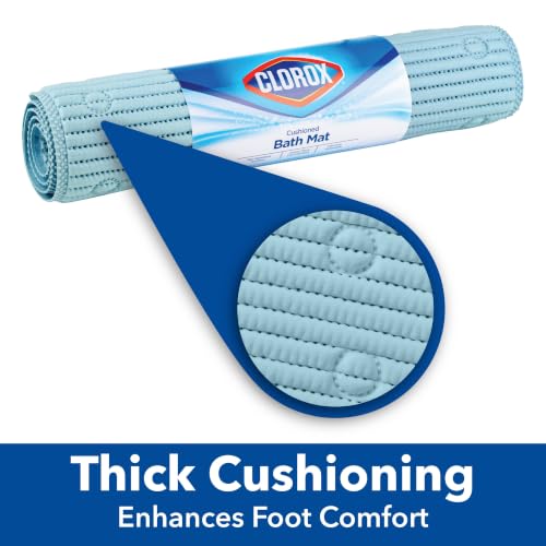 Duck Brand Clorox Bath Mat for Tubs, Non Slip Bathtub Mat with Suction Cups, 17 Inches x 36 Inches, Sky Blue, 2 Pack