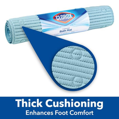 Duck Brand Clorox Bath Mat for Tubs, Non Slip Bathtub Mat with Suction Cups, 17 Inches x 36 Inches, Sky Blue, 2 Pack