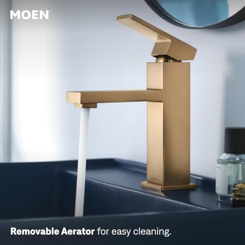 Moen Revyl Bronzed Gold One-Handle Single Hole Modern Bathroom Sink Faucet with Optional Deckplate and Spring Loaded Drain Assembly, 84771BZG - color: Bronzed Gold