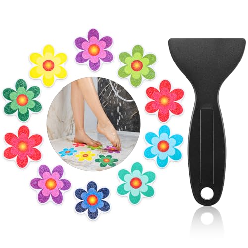 Amabro Colorful Sunflower Anti Slip Bathtub Strips, 10PCS Adhesive Shower Sticker for Bathtub Non-Slip Strip Stickers Anti Skid Tape Flooring Safety Tape Mat with Scraper for Bath Shower | Cute Sunflower Non-Slip Bathtub Strips Self-Adhesive Anti Skid Sho