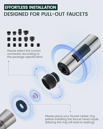 Metal Kitchen Faucet Head Replacement with 15 Adapters | 2-Mode Pull Down Kitchen Faucet Spray Head, High Pressure Sink Sprayer Nozzle Stainless Steel, Brushed Nickel - color: Brushed Nickel