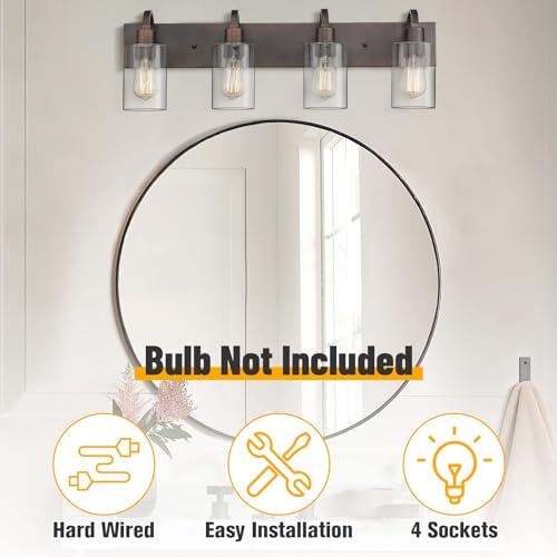 Emliviar 4-Light Bathroom Vanity Light - Farmhouse Bathroom Wall Lighting, Oil Rubbed Bronze Finish with Clear Glass, YCE237B-4W ORB - color: Oil Rubbed Bronze - Clear Glass, size: 4-Light