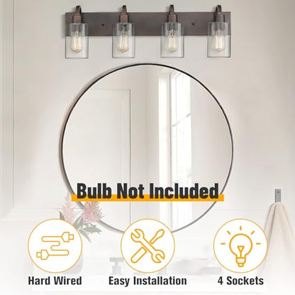 Emliviar 4-Light Bathroom Vanity Light - Farmhouse Bathroom Wall Lighting, Oil Rubbed Bronze Finish with Clear Glass, YCE237B-4W ORB - color: Oil Rubbed Bronze - Clear Glass, size: 4-Light