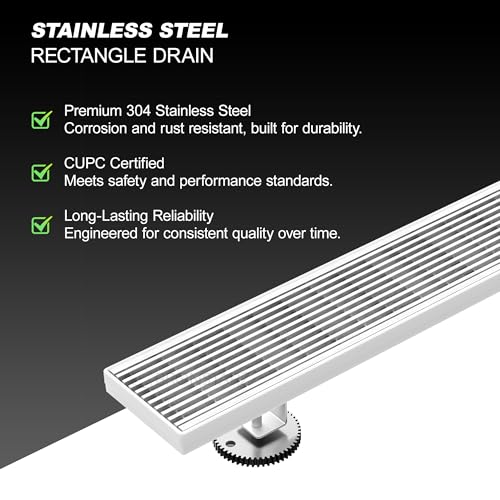 304 Stainless Steel Linear Shower Drain, Bathroom Drain with Removable Grate & Hair Catcher, Waterproof Tile Floor Drain, CUPC Certified (Brushed Finish, 40 Inch) - size: 40 Inch