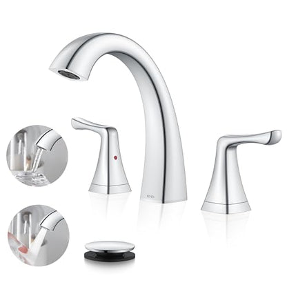 Bathroom Faucets for Sink 3 Hole, Chrome 8 Inch 2 Handle Widespread | Bathroom Vanity Faucet with Pop Up Drain & Supply Lines, Lead-Free cUPC & NSF Certified, 8 Inch Faucet for Vanity RV Sink - color: Chrome
