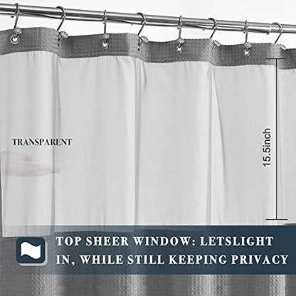 N&Y HOME Extra Long Waffle Shower Curtain with Snap-in Liner Gray, 71x84 | 12 Hooks & Snap on Fabric Liner, Washable, Mesh Window, Hotel Style, 84 inches Length Grey Shower Curtain Set for Bathroom - color: Grey, size: 71"W x 84"L (Pack of 1)