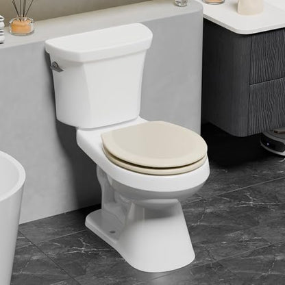 Angol Shiold Slow Close Wood Toilet Seat（Bone, Round 16.5''） | Durable enameled wood round toilet seat, adjustable non-slip hinges, anti-pinch bumpers, easy to install and clean