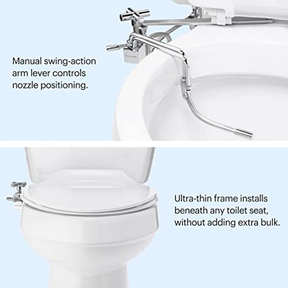 Brondell SMB-15 Side Mounted Manual Bidet Attachment for Toilet Seats with Adjustable Sprayer and Water Pressure, Thin Profile, Chrome (Ambient Temperature)