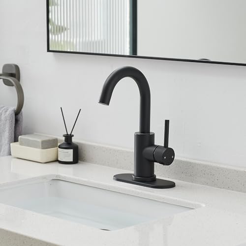 Black Bathroom Faucet 1 Hole,Wet Bar Sink Faucet with Pop-Up Drain,Stainless Steel Single Handle Small Kitchen Faucet with 4 in Deck Plate,360°Swivel Faucet for Farmhouse Vanity Sink Lavatory and RV - color: Black, style: Rotatable
