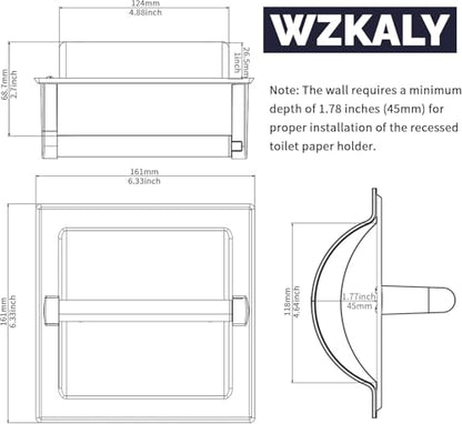 Recessed Toilet Paper Holder Wall Mount Matte Black Stainless Steel | Post Pivoting Design Easy to Change Roll, in Wall Toilet Paper Holder for Mega Roll for Bathroom Contemporary Hotel Style - color: Black