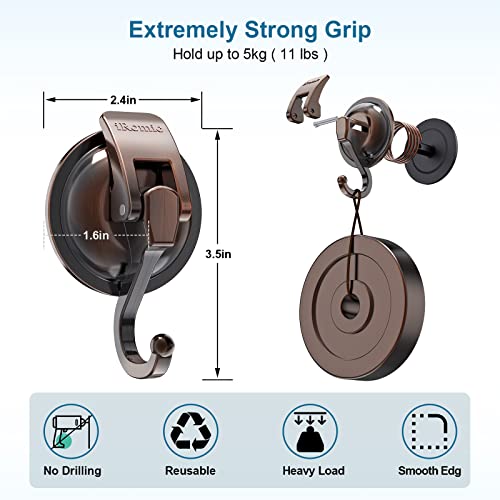 Heavy Duty Vacuum Suction Cup Hooks (2Pack) for Shower,Glass Window,Kitchen&Bathroom&Restroom Organization,Red Bronze - color: Red Bronze