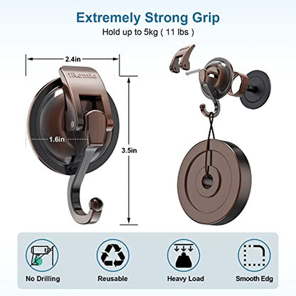 Heavy Duty Vacuum Suction Cup Hooks (2Pack) for Shower,Glass Window,Kitchen&Bathroom&Restroom Organization,Red Bronze - color: Red Bronze