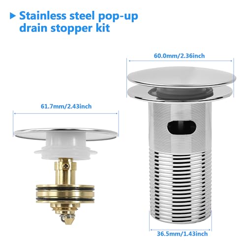 Bathroom White Sink Drain Kit, with Flexible Expandable P-Trap Sink Drain Pipe, Fits 1-1/4",1-1/2" and 2'' Drain Hole, Built-in Anti-Clogging Stopper, Anti-Odor With Overflow - color: White With Overflow, style: 1 Pack