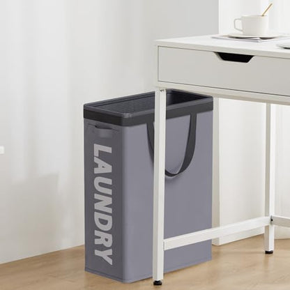 45L Slim Laundry Hamper with Removable Inner Bag & Side Handles, Grey | Small Laundry Baskets with Mesh Top, Narrow Dirty Clothes Hamper for Bedroom, Closet, and Bathroom - color: Gray - Inner Bag, size: 45L