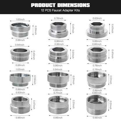 12 Pieces Faucet Adapter Kit Kitchen Aerator Male to Female Male Faucet Water Hose Adapter, Outside 22mm to 16 18 20 22 24 26mm Inside and Outside US YTXXDEUS