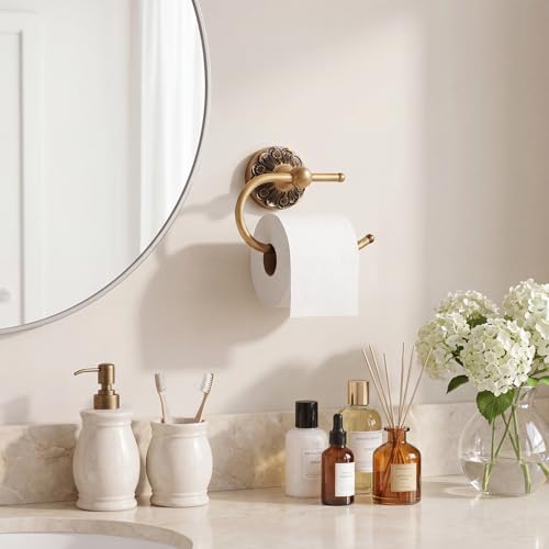 2 Pieces Set Antique Brass Toilet Paper Holder Retro Brass Hand Towel Ring Tissue Roll Paper Hanger Bathroom Hardware Wall Mounted Vintage Bathroom Accessories (Style 3) - style: Style 3
