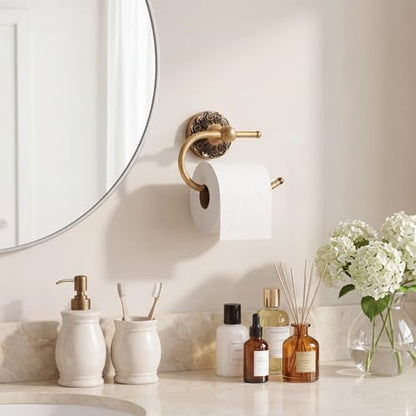 2 Pieces Set Antique Brass Toilet Paper Holder Retro Brass Hand Towel Ring Tissue Roll Paper Hanger Bathroom Hardware Wall Mounted Vintage Bathroom Accessories (Style 3) - style: Style 3