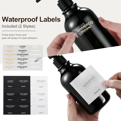 Shower Dispenser Wall Mounted Set of 3, Transparent Black | 16.9 oz Refillable Bottles, Black Pumps, No-Drill Installation, 27 Labels, For Bathrooms, Hotels and Airbnbs - color: Transparent Black Bottle + Black Pump