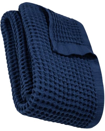 DEMMEX Organic Cotton Waffle Weave Turkish Bath Towel - Ultra Soft Lightweight Quick Dry, Oeko-Tex Certified, 100% Turkish Cotton (Navy Blue, Large (60x30)) - color: Navy Blue