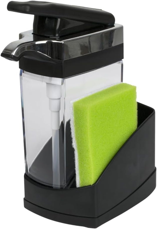Casabella Sink Sider Solo Kitchen Soap Pump and Sponge Caddy, Black/Chrome - 2-in-1 Soap and Sponge Caddy, One-Hand Soap Dispensing, Easy to Refill and Clean, Efficient Size (Pack of 6) - color: Black
