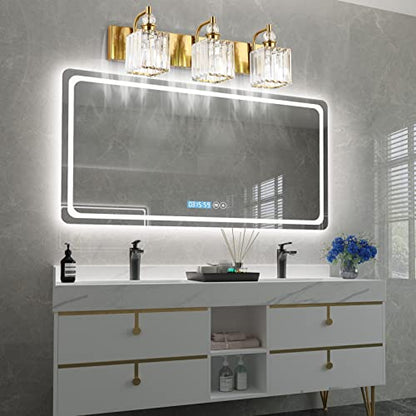 Ralbay Crystal Bathroom Vanity Lights 3-Lights 24'' Modern Crystal Gold Bathroom Lighting Fixtures Over Mirror - color: Square-Brass, size: 24 inch