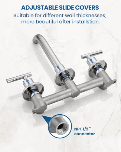Airuida Wall Mounted Bathroom Sink Faucet,Chrome Polish Vanity Sink Faucet | Lever Handle,3 Holes,360° Widespread Swivel Spout,Rotatable Bathroom Faucet - color: Chrome Polish