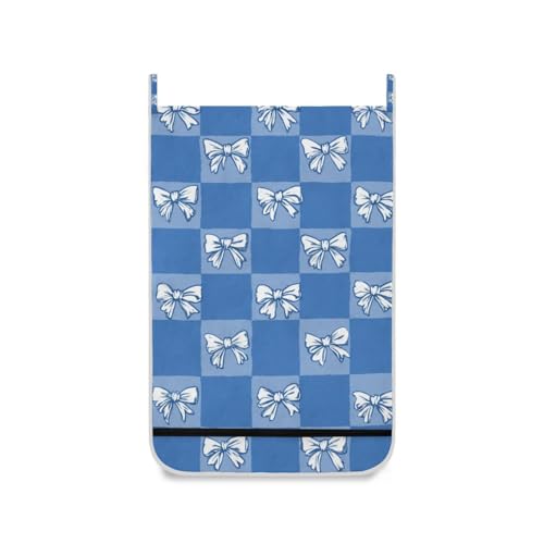 1PC Hanging Laundry Hamper Bag Over the Door Laundry Hamper Wall Hamper Large Dirty Clothes Hamper with Stainless Steel Hooks 29.5x20Inch Blue Checkerboard Bow Tie - color: Blue Checkerboard Bow Tie, size: 1 PC