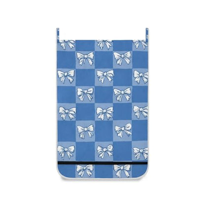 1PC Hanging Laundry Hamper Bag Over the Door Laundry Hamper Wall Hamper Large Dirty Clothes Hamper with Stainless Steel Hooks 29.5x20Inch Blue Checkerboard Bow Tie - color: Blue Checkerboard Bow Tie, size: 1 PC