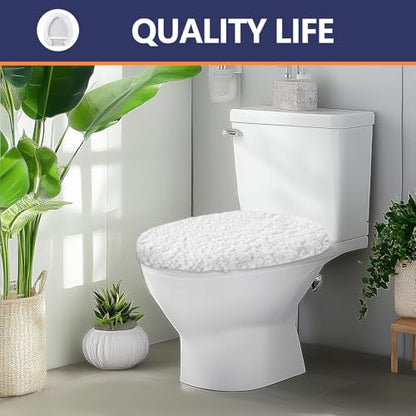 Soft Microfiber Toilet Lid Cover 17.5" x 15" Machine Washable | Solid Toilet Seat Cover Adjustable Rubber Backing Fits Most 16 -17.5" L x 14-16" W Round Oblong and Elongated Toilet Seat - color: White