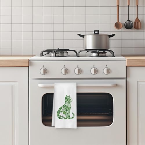 St Patrick's Day Cat Kitchen Towel, Four Leaf Clover St Patrick's Day Hand Towel, Lucky Shamrock St Patricks Day Cat Dish Towel, St Patrick's Day Kitchen Bathroom Decor, 16x24 Inch - color: Style-03