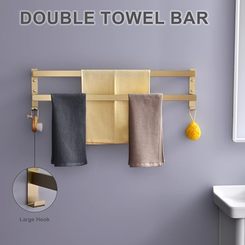 Double Towel Bar Towel Racks for Bathroom, Bath Towel Holders Wall Mount, Stainless Steel Towels Shelves Towel Rail, 2-Tiers (Brushed Gold, 32 Inches) - color: Brushed Gold, size: 32 Inches