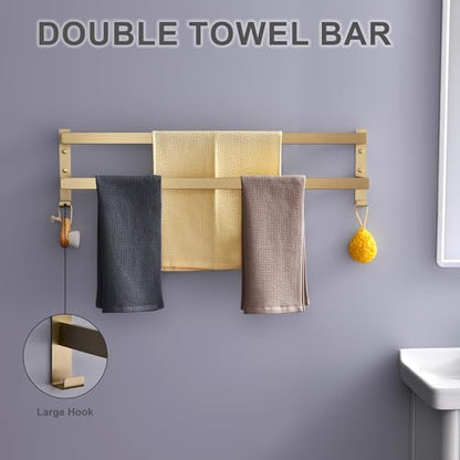 Double Towel Bar Towel Racks for Bathroom, Bath Towel Holders Wall Mount, Stainless Steel Towels Shelves Towel Rail, 2-Tiers (Brushed Gold, 32 Inches) - color: Brushed Gold, size: 32 Inches