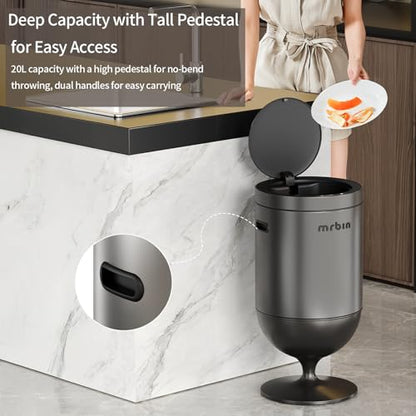 Mrbin Stainless Steel Motion Sensor Trash Can with Lid, 5.3 Gallon Wine Glass Shaped Automatic Waste Basket Touchless, Smart Round Tall Garbage with High Leg for Office, Bedroom, Kitchen, Eclipse Grey - color: Eclipse Grey, style: Wine Glass Style