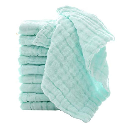 Baby Washcloths - Natural Cotton Baby Wipes - Soft Newborn Face Towel for Sensitive Skin - 10 Pack 12x12 inches - color: Green