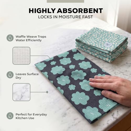 Kitchen Towels, Dish Towels for Kitchen, 2 Pc Kitchen Towel Set | Microfiber Waffle Towels, 16 x 26 inches, with Hanging Loops, Reusable Tea Towels, Cute Kitchen Towels - 2 Pack - color: Turquoise