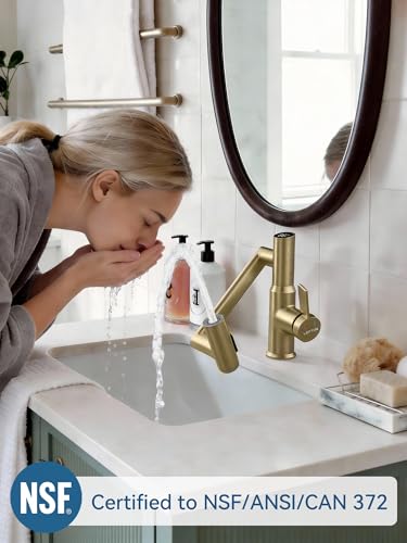 Rotatable Bathroom Faucet with Temperature Display in Fahrenheit (Batteries-Free), 3 Water Outlet Modes, Brushed Gold - color: Gold