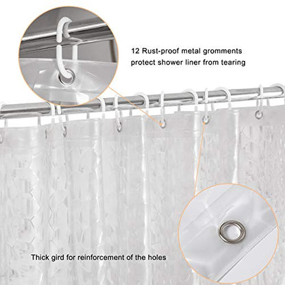 WELTRXE Shower Curtain Liner 8G EVA with 3 Magnets, Waterproof Clear Shower Curtains with 3D Water Cube Design, Heavy Duty Plastic Bathroom Shower Liner for Shower Stall, Bathtubs, 72 x 72,12 Hooks - color: Clear-water Cube, size: 72"W x 72"L (Pack of 1)