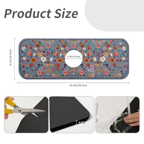 Faucet Fast Absorbent Pad - Boho Wildflower Blue Multi , Suitable For Kitchen, Bathroom, Island And Other Scenes - color: Boho Wildflower Blue Multi