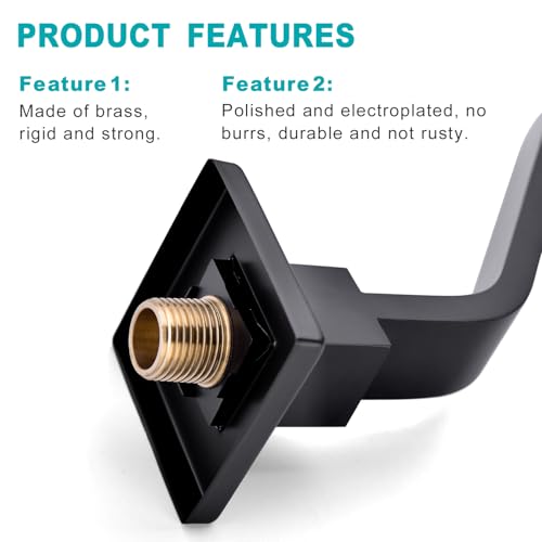 16 Inch S Shape Matte Black Shower Head Arm, Square Wall Mounted Shower Arm and Flange Included - color: Matte Black
