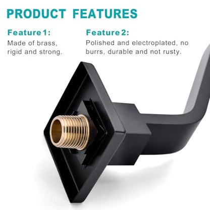 16 Inch S Shape Matte Black Shower Head Arm, Square Wall Mounted Shower Arm and Flange Included - color: Matte Black
