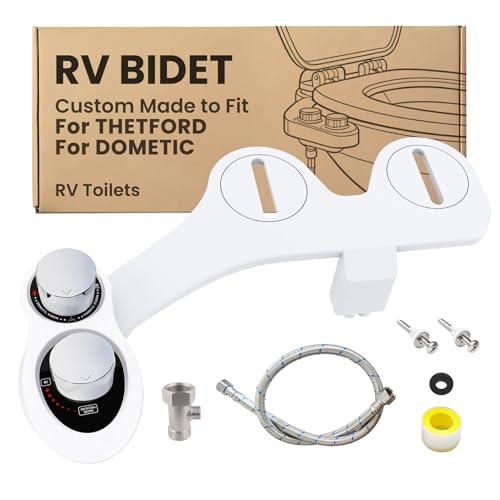 RV Bidet Toilet Seat Attachment, RV Bidet for Camper Toilet with Dual Nozzles, Self/Rear/Front Cleaning, Non-Electric, Adjustable Water Pressure, Fresh Water (Chrome Knob) - color: Chrome